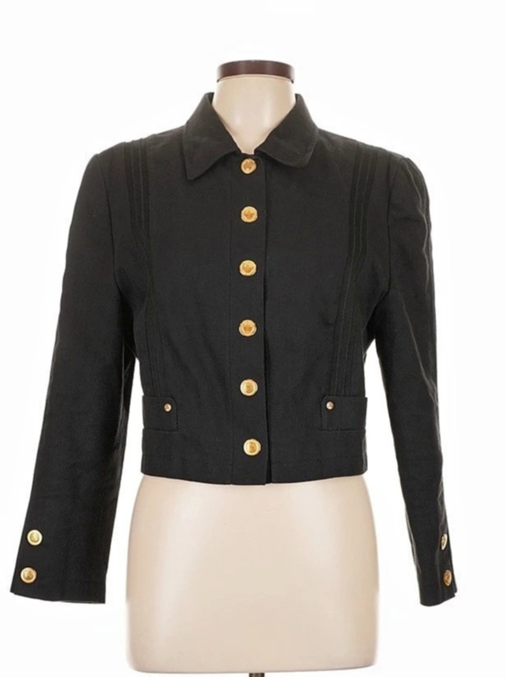 Louis Feraud Cropped Military Jacket in Black Size Medium